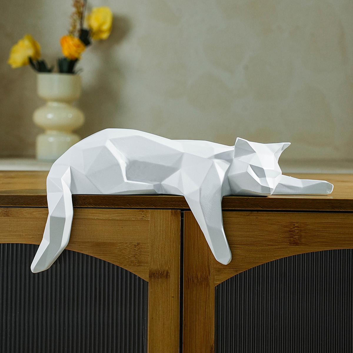 Cubicle Shelf Organizer - White Black Cat Statue - Geometric