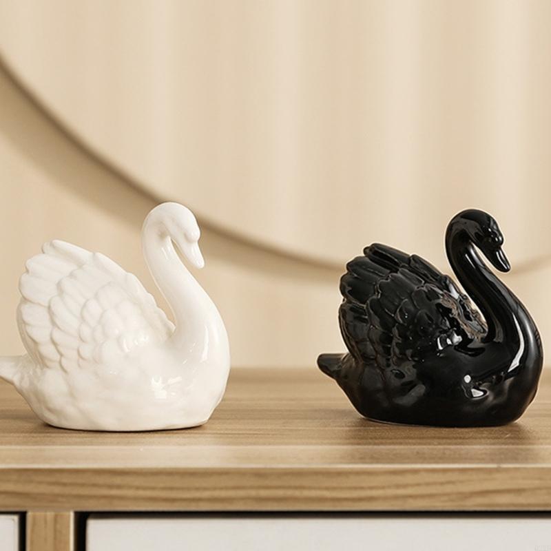Cubicle Shelf Organizer - Q22B Elegant Black White Ceramic Duck