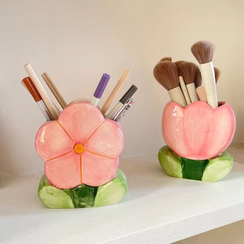 Cubicle Shelf Organizer - Flower Pen Holder Ceramic Desktop Decoration
