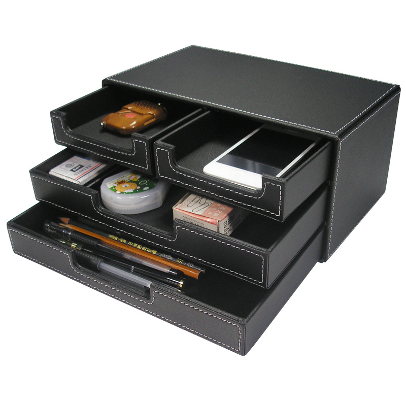 Office Furniture Cabinets - Black Leather Small Four Drawer File