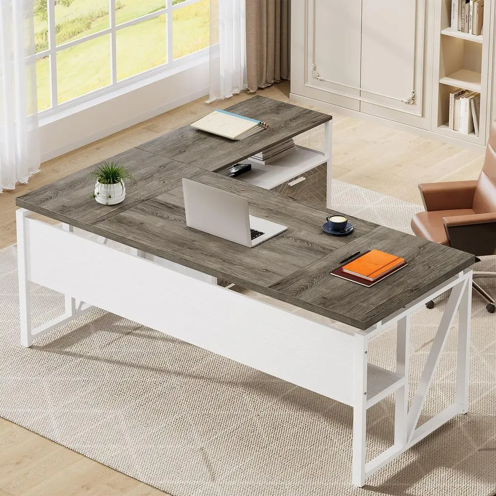 Office Furniture Cabinets - LShaped Desk with Drawers, 63 Executive