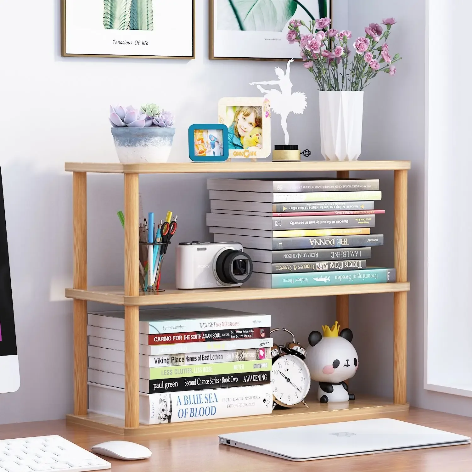 Cubicle Shelf Organizer - Bookcase Wooden Shelf Desktop Racks Desk