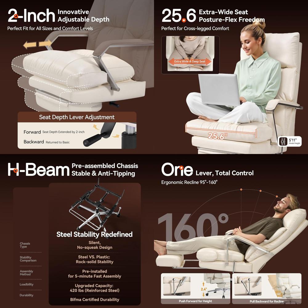 Office Footrest Cushion - High-Back Leather Executive Office Chair with