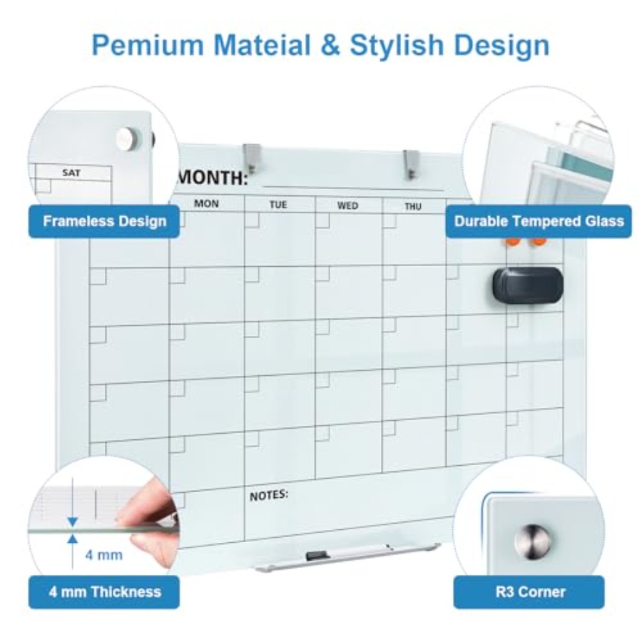 Glass Dry Erase Calendar for W - Magnetic Whiteboard Calendar reseña y precio