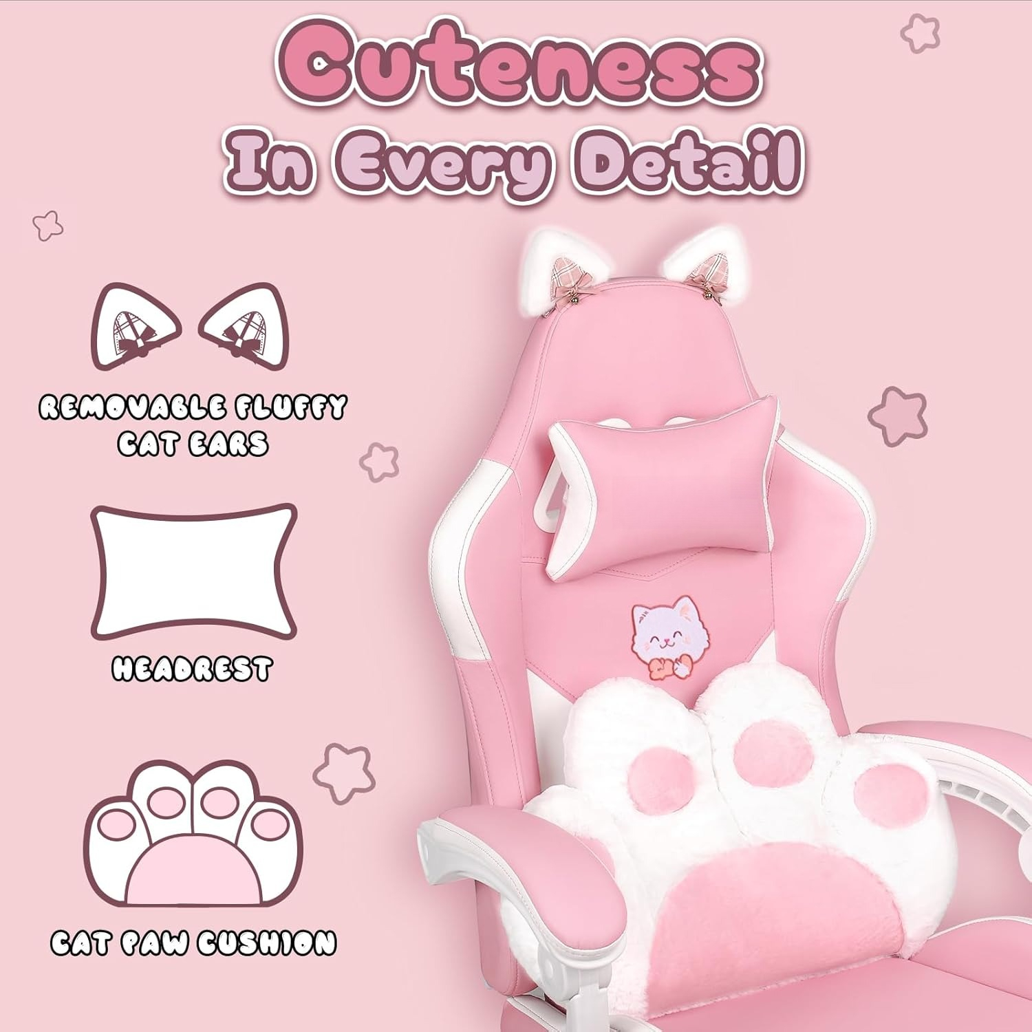 Cute Pink Gaming Chair with Ca - Office Footrest Cushion reseña y precio