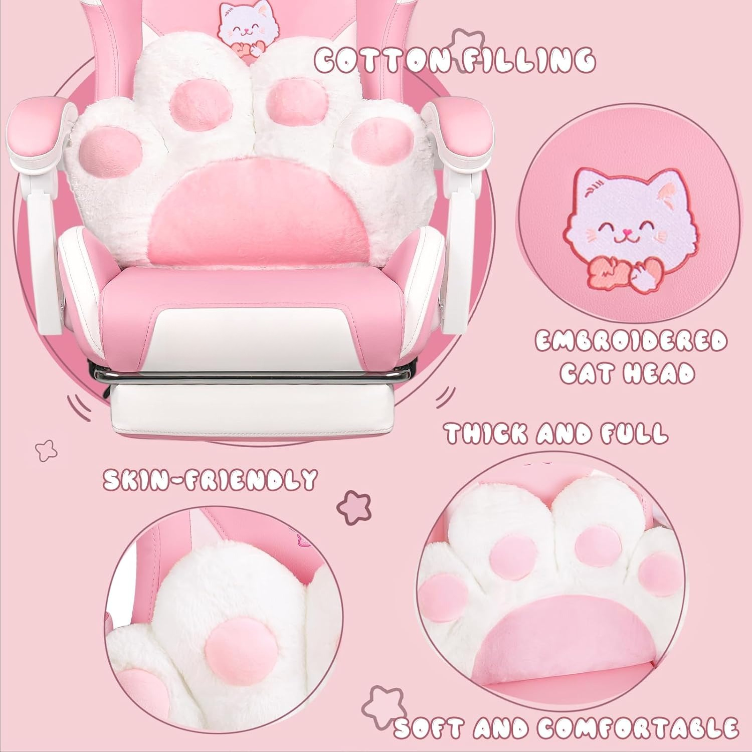 Cute Pink Gaming Chair with Ca - Office Footrest Cushion reseña y precio