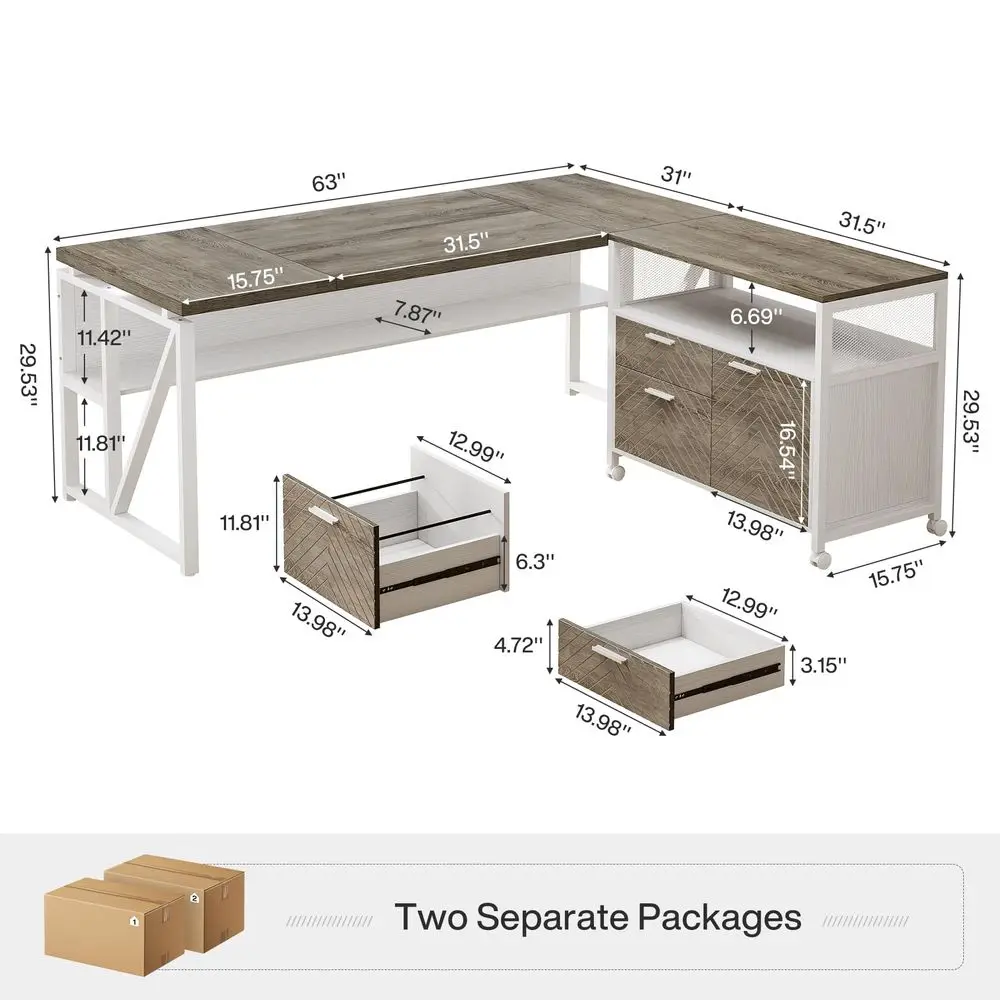 LShaped Desk with Drawers, 63  - Office Furniture Cabinets reseña y precio