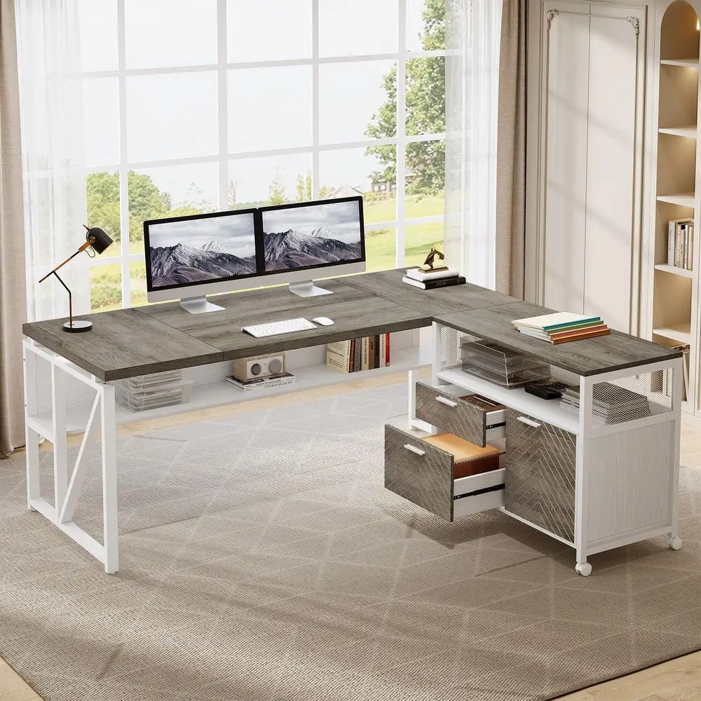 LShaped Desk with Drawers, 63  - Office Furniture Cabinets reseña y precio