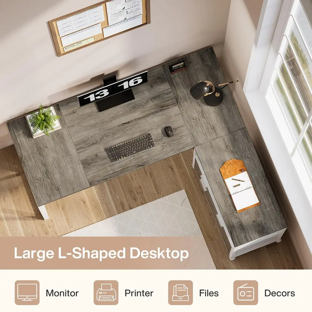 LShaped Desk with Drawers, 63  - Office Furniture Cabinets reseña y precio