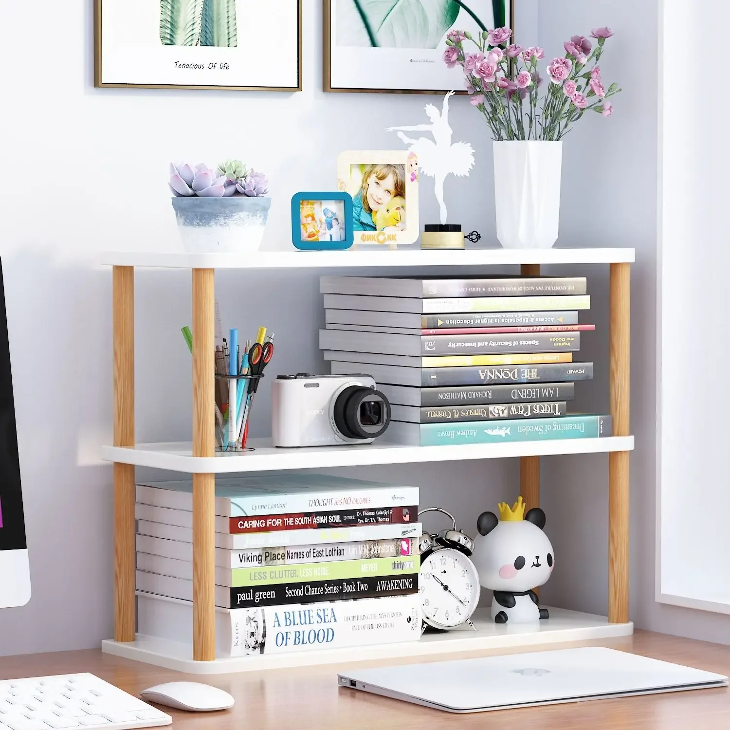 Bookcase Wooden Shelf Desktop  - Cubicle Shelf Organizer reseña y precio