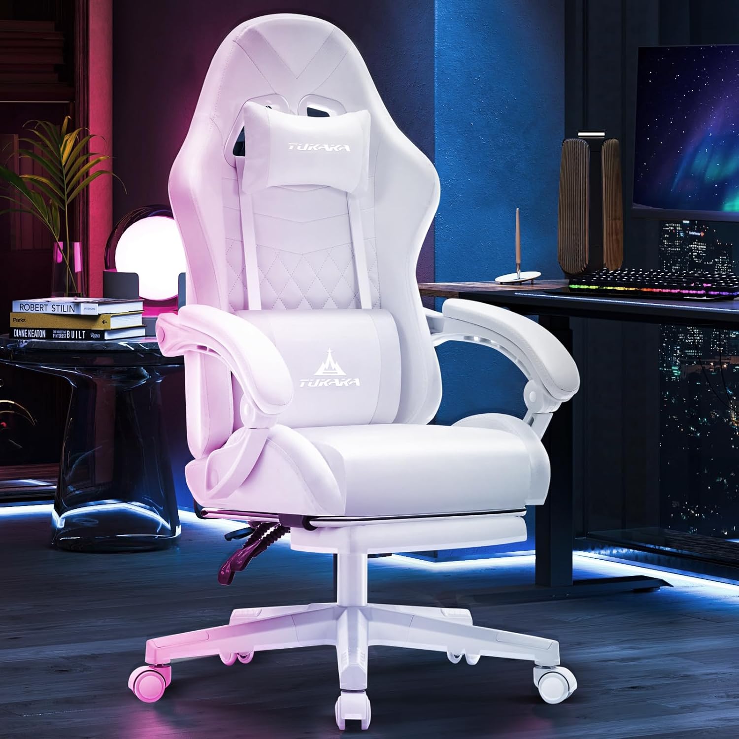 White Gaming Chair Ergonomic M - Office Footrest Cushion reseña y precio